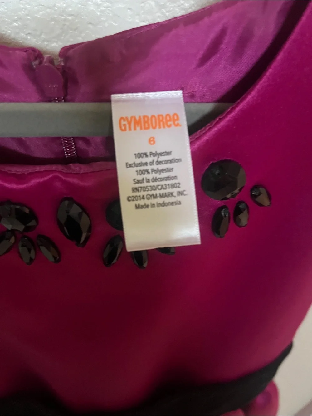 Gymboree Fuchsia Satin Party Dress w Black velvet Waistband & bow size 6